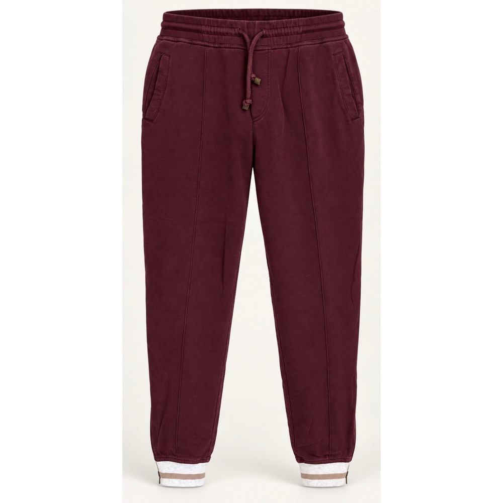 Brunello Cucinelli Mens XL Burgundy Cotton Zip Cuff Jogger Pants Italy Luxury